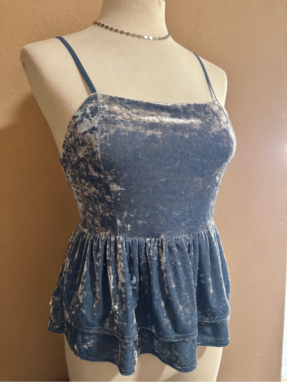 American Eagle Outfitters Dusty Blue Velvet Cami